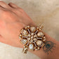 Adjustable 925 Sterling Silver Gold Plated Antique Moissanite Polki Statement Cuff Bracelet