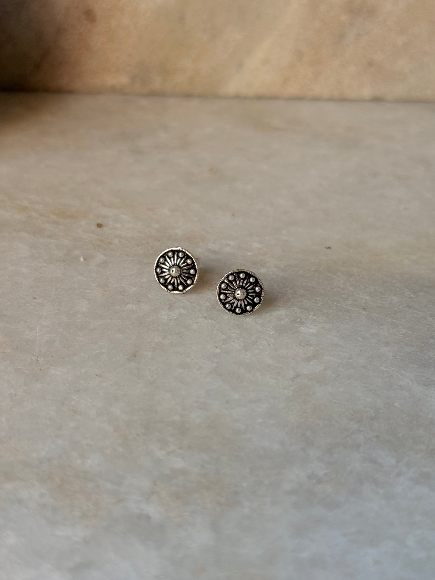 925 Sterling Silver Antique Plain Oxidised Boho Studs Earrings