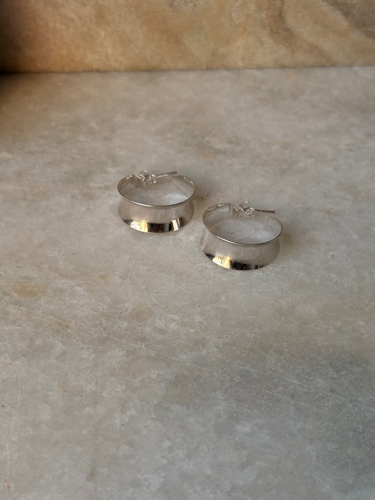925 Sterling Silver Chunky Italian C Statement Half Hoops Earrings