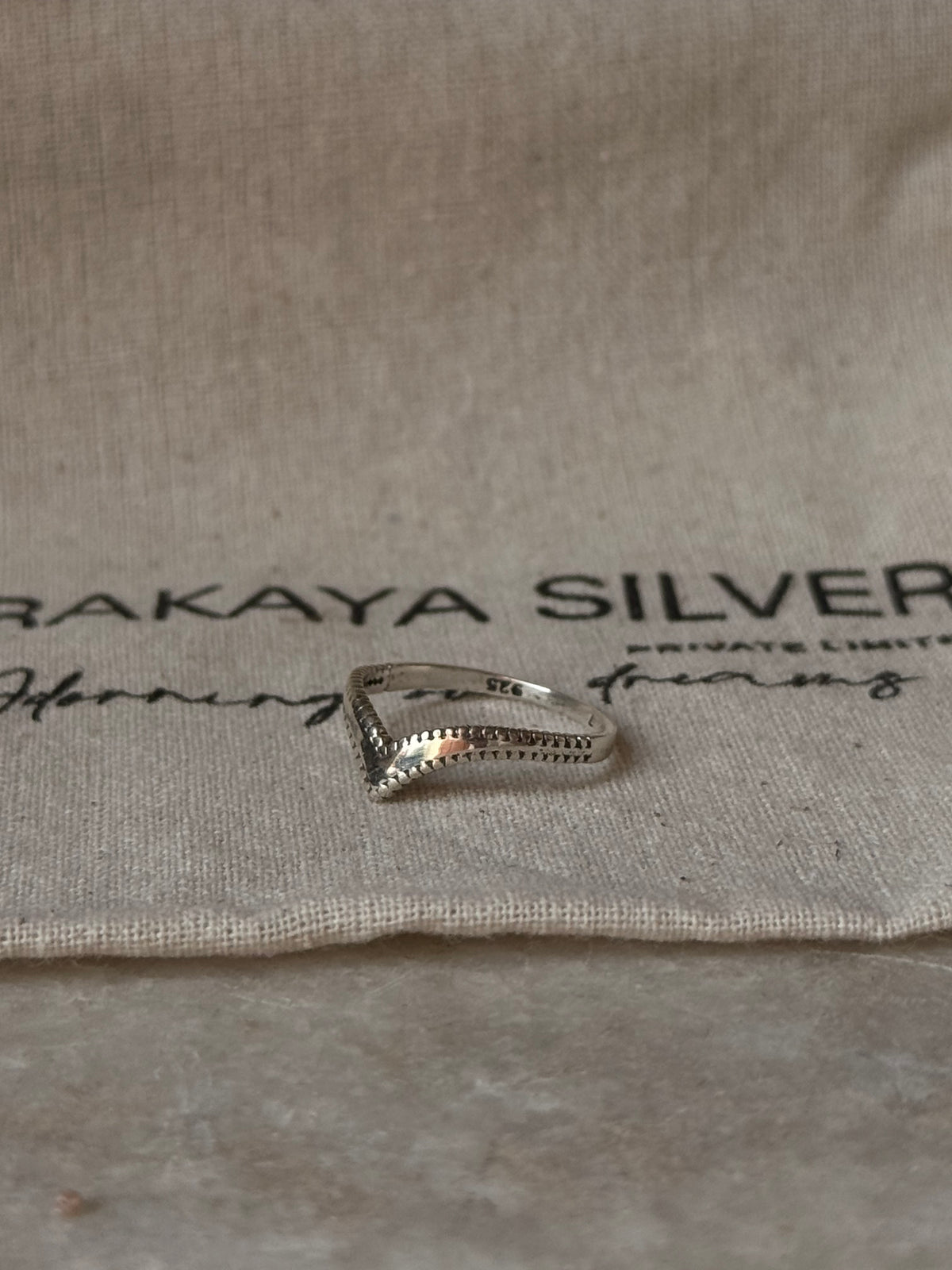 925 Sterling Silver New V Double Rawa Band Ring