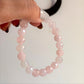 Pink Rose Quartz Diamond Cut Beaded Bracelet 8MM