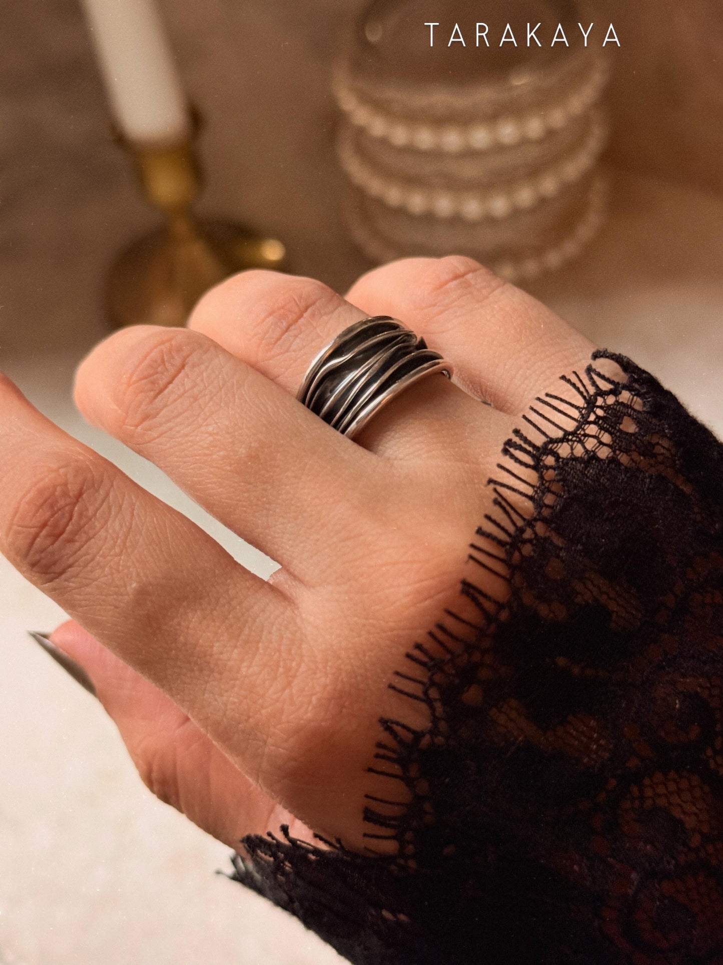 925 Sterling Silver Draped Textured Band Ring