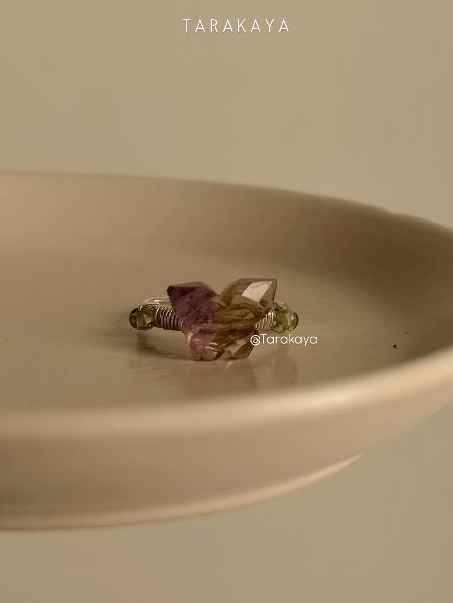 925 Sterling Silver Ametrine Butterfly, Peridot Wire Wrapped Handcrafted Ring
