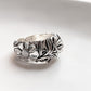 Charming garden motif adjustable silver ring with floral elements