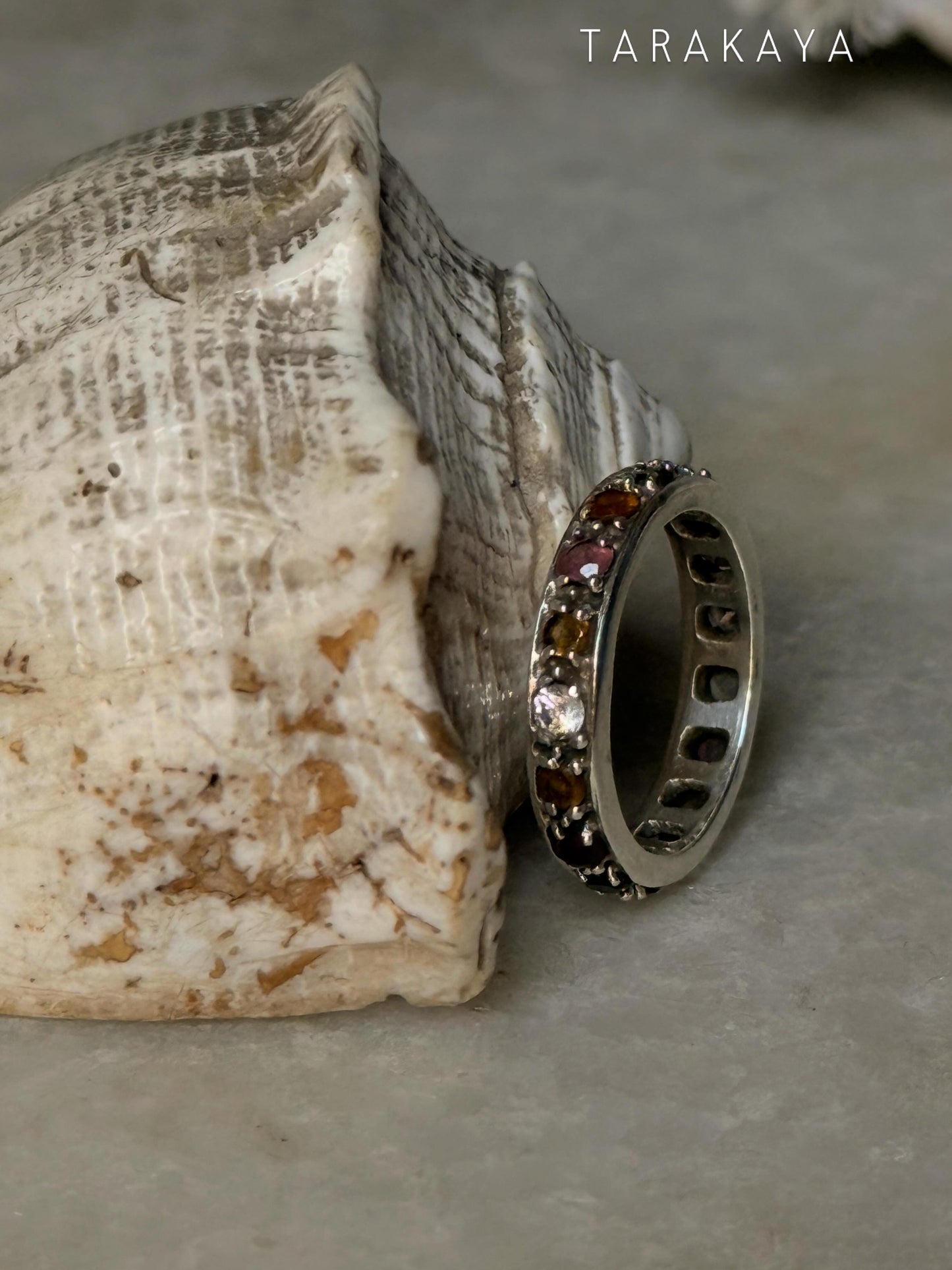 925 Sterling Silver Natural Multi Tourmaline Faceted Eternity Black Band Ring