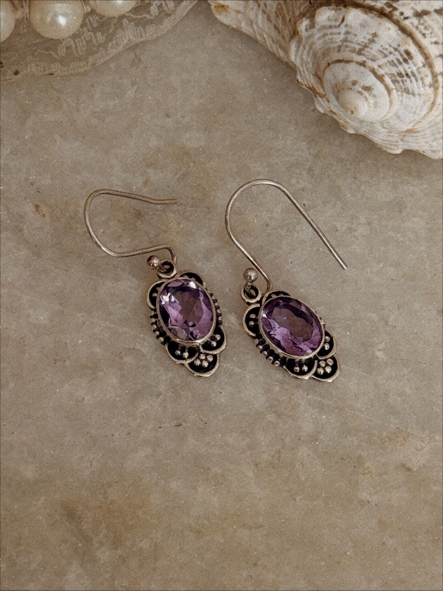 Bohemian amethyst oval cut sterling silver earrings