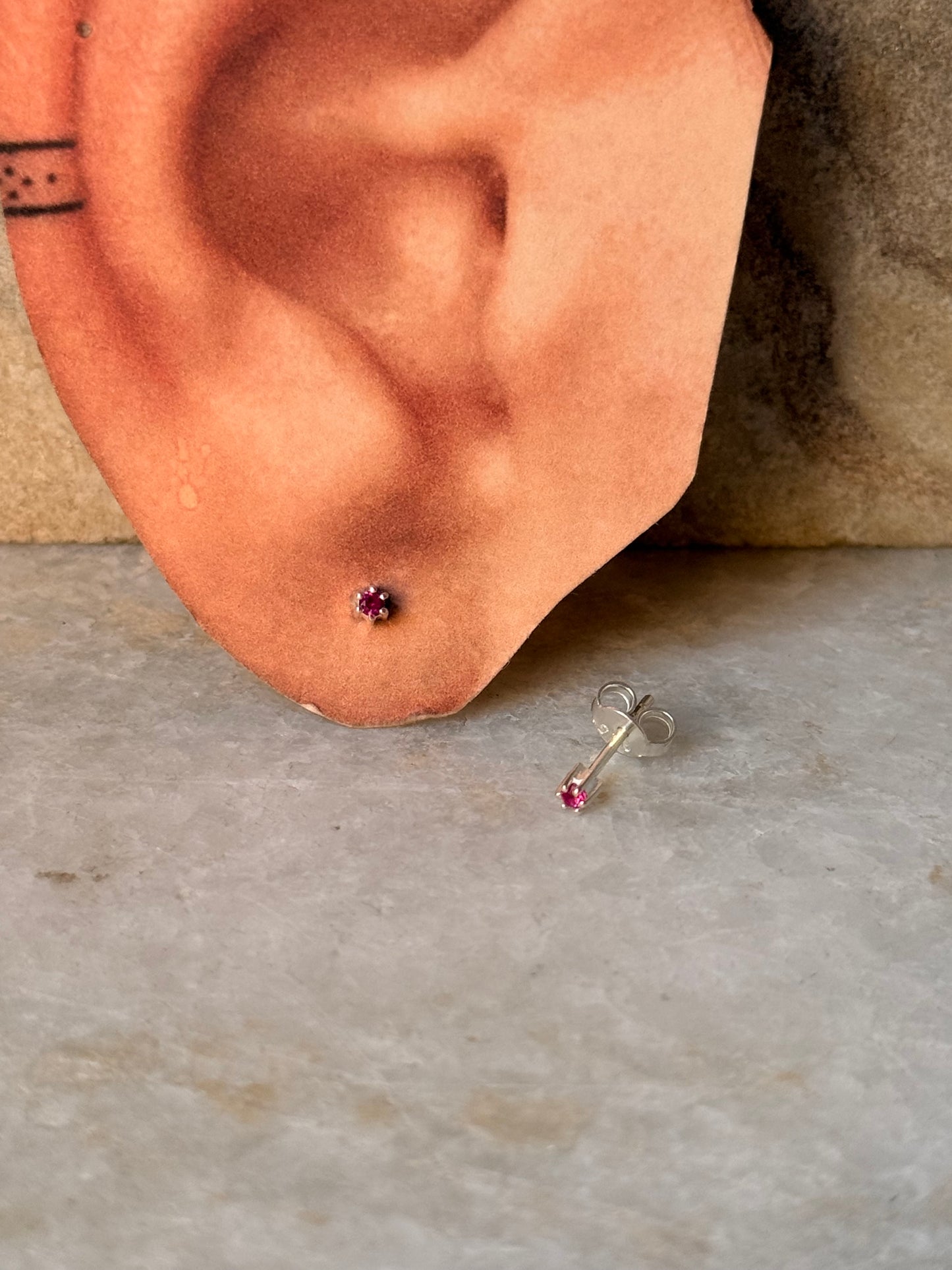 925 Sterling Silver Lab Grown Ruby Minimal Tiny Studs