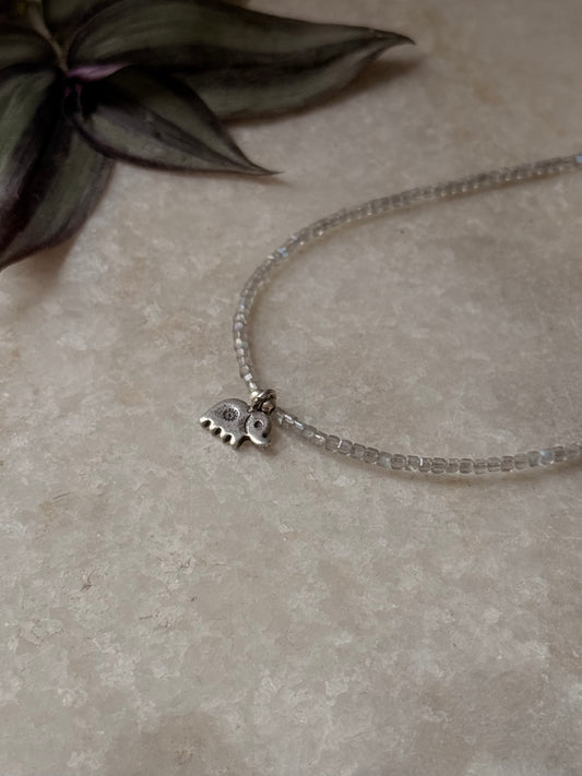 925 Sterling Silver Labradorite Box 2mm Hathi Charm Necklace