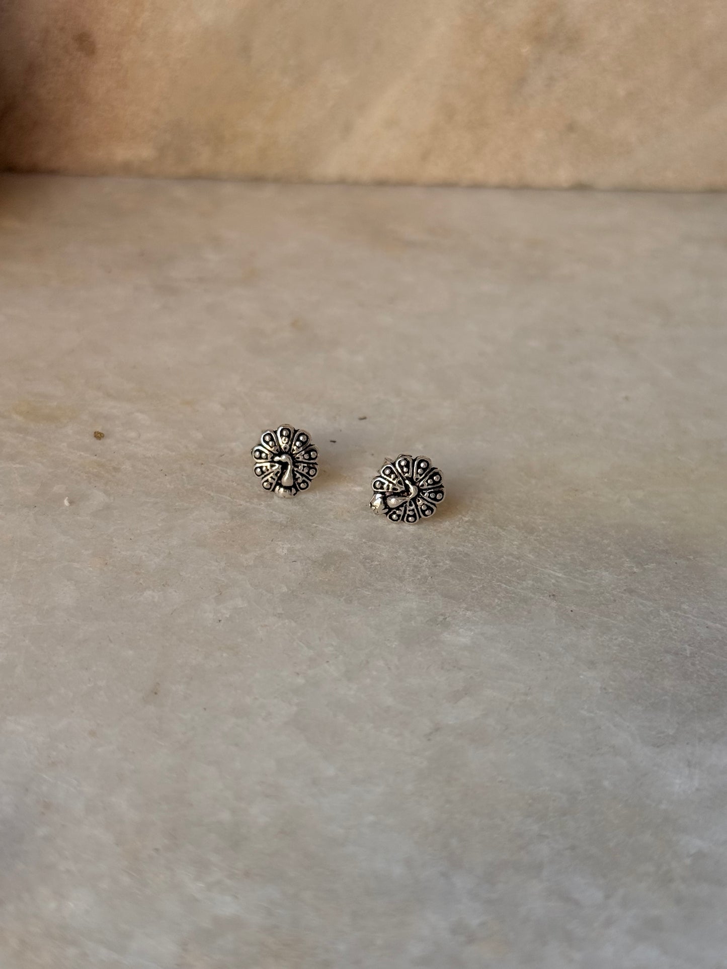 925 Sterling Silver Antique Plain Oxidised Boho Studs Earrings