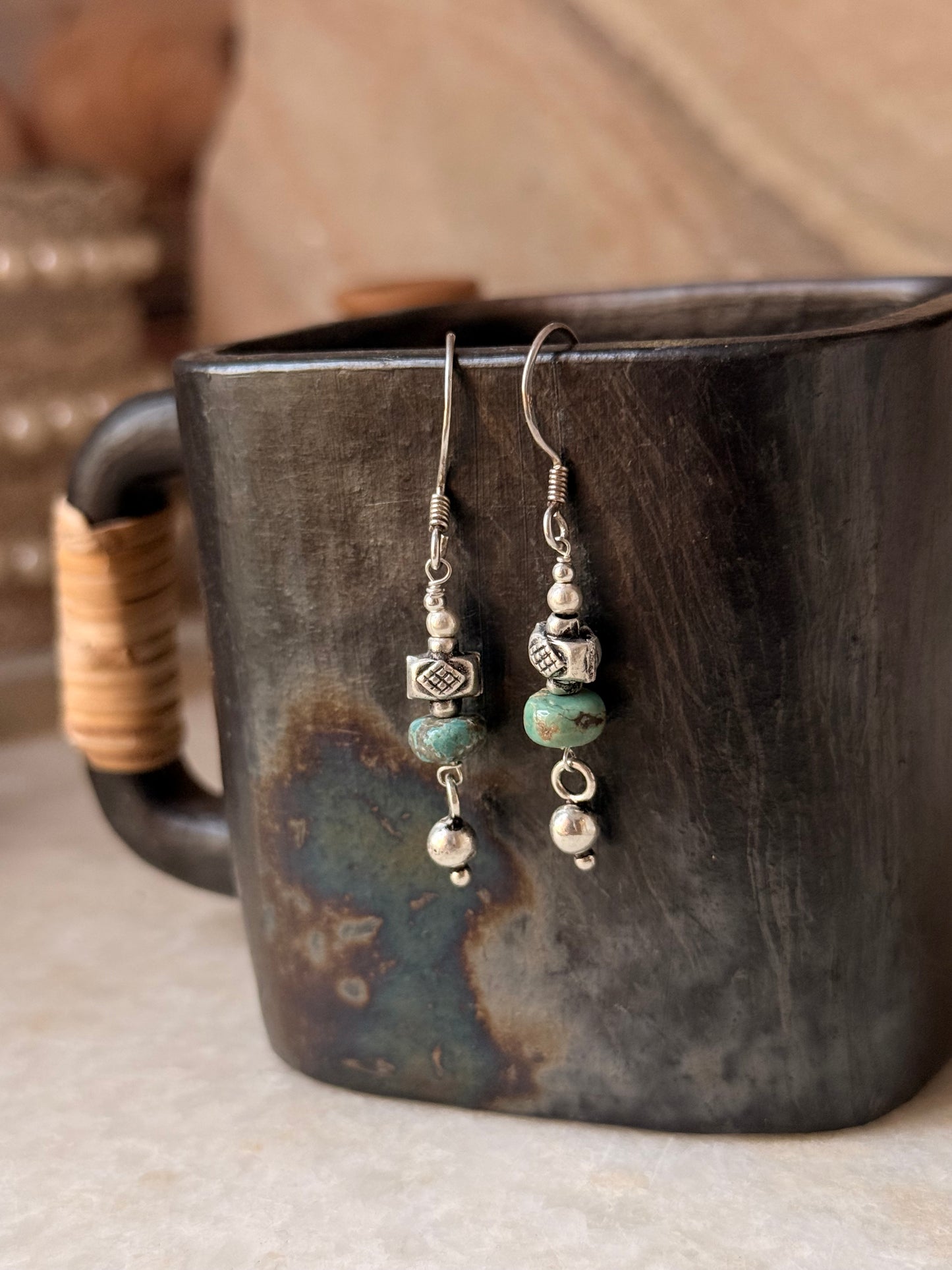 925 Sterling Silver Kingsman Turquoise Tribal Handcrafted Hook Earrings