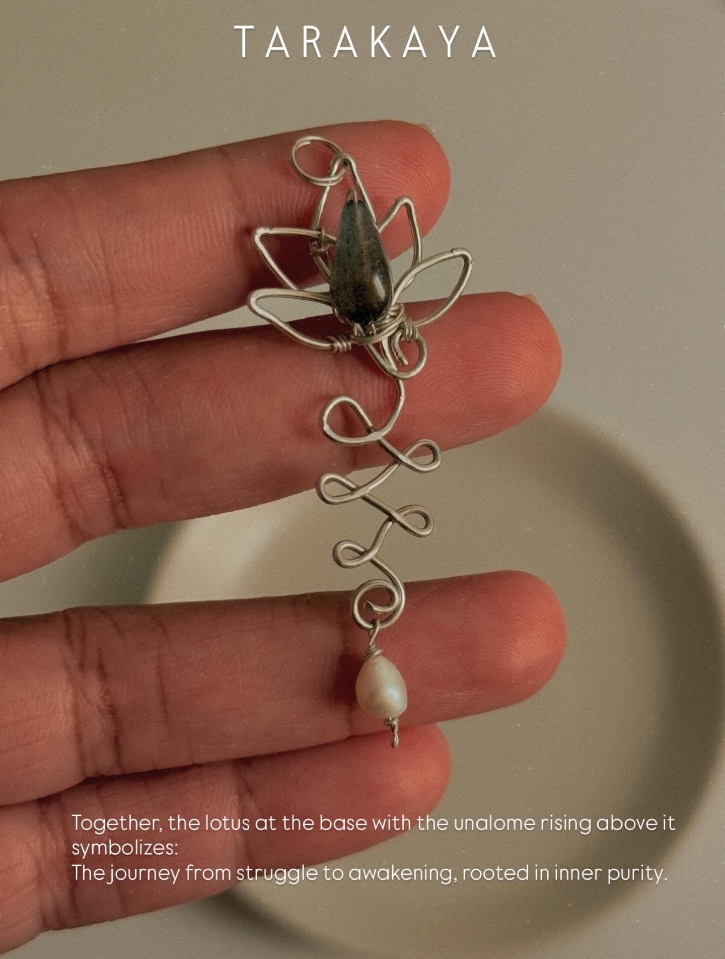 925 Sterling Silver Lotus Unalome - Labradorite & Pearl Wire Wrapped Handcrafted Pendant