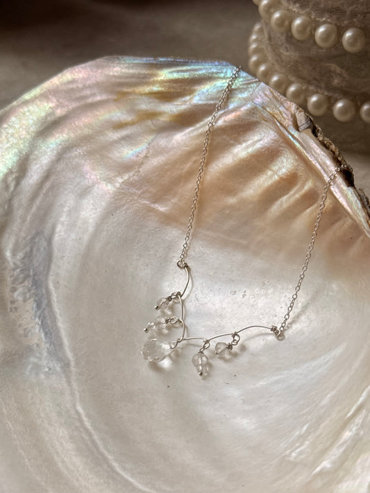 925 Sterling Silver Clear Quartz beads, Clear Quartz Droplets - Handcrafted Wire Wrapped Necklace