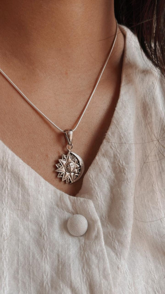 Yin Yang sun and moon silver pendant