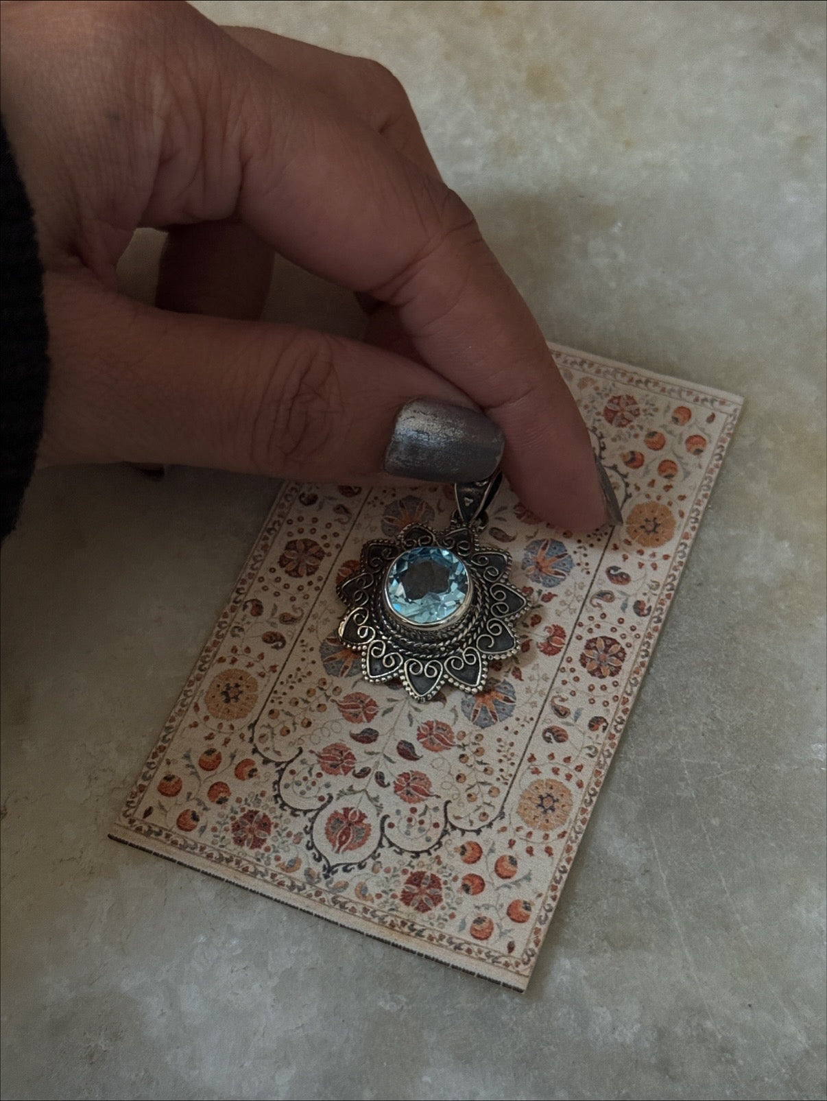 Blue Topaz Mandala Boho 925 Sterling Silver Pendant