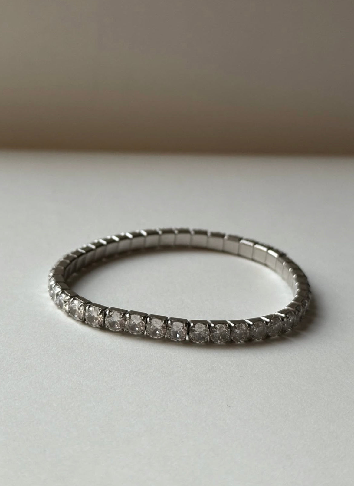 Handcrafted Cubic Zirconia Sterling Silver Stretch Bracelet  