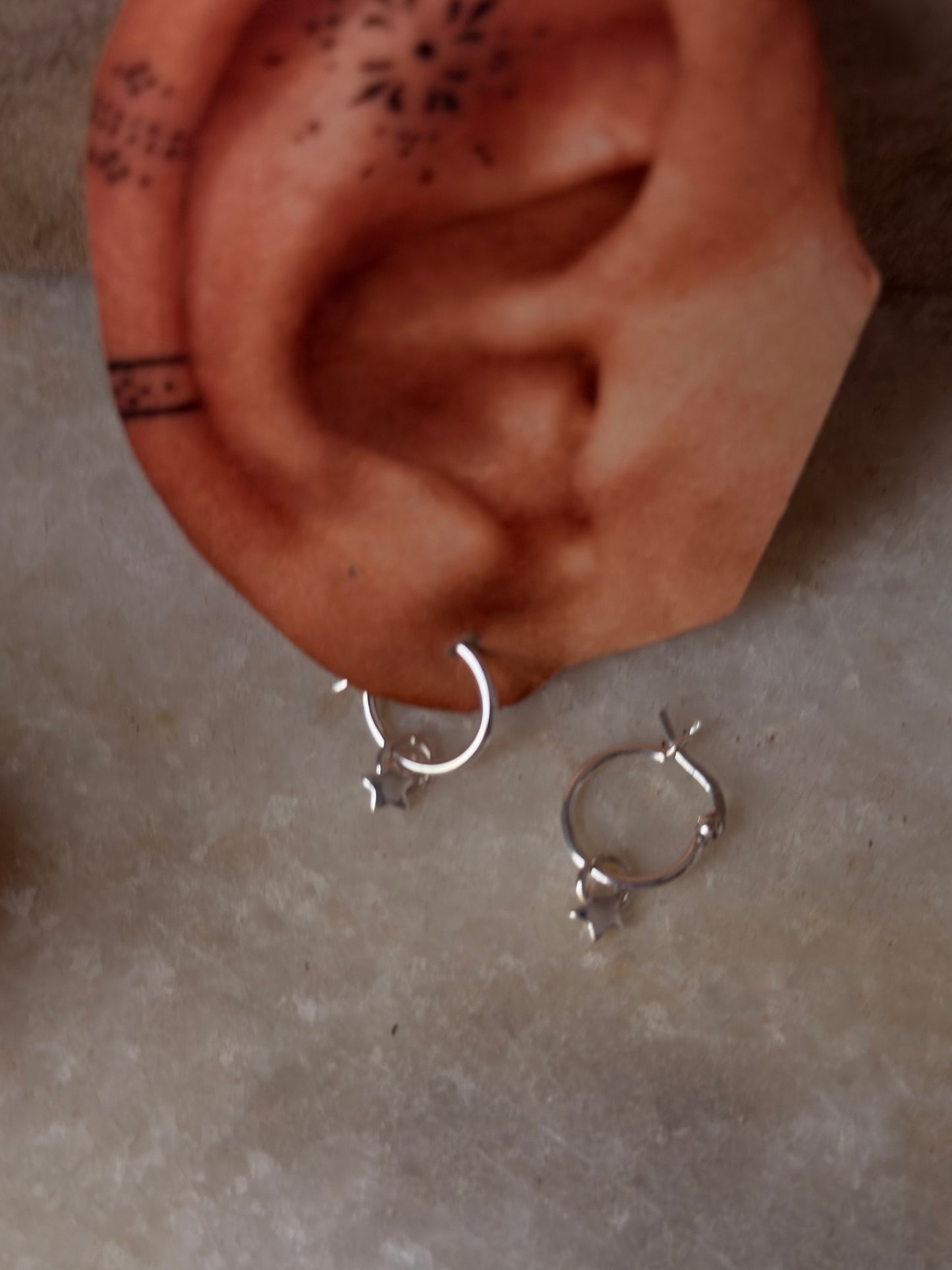925 Sterling Silver Star Charm Italian Hoops