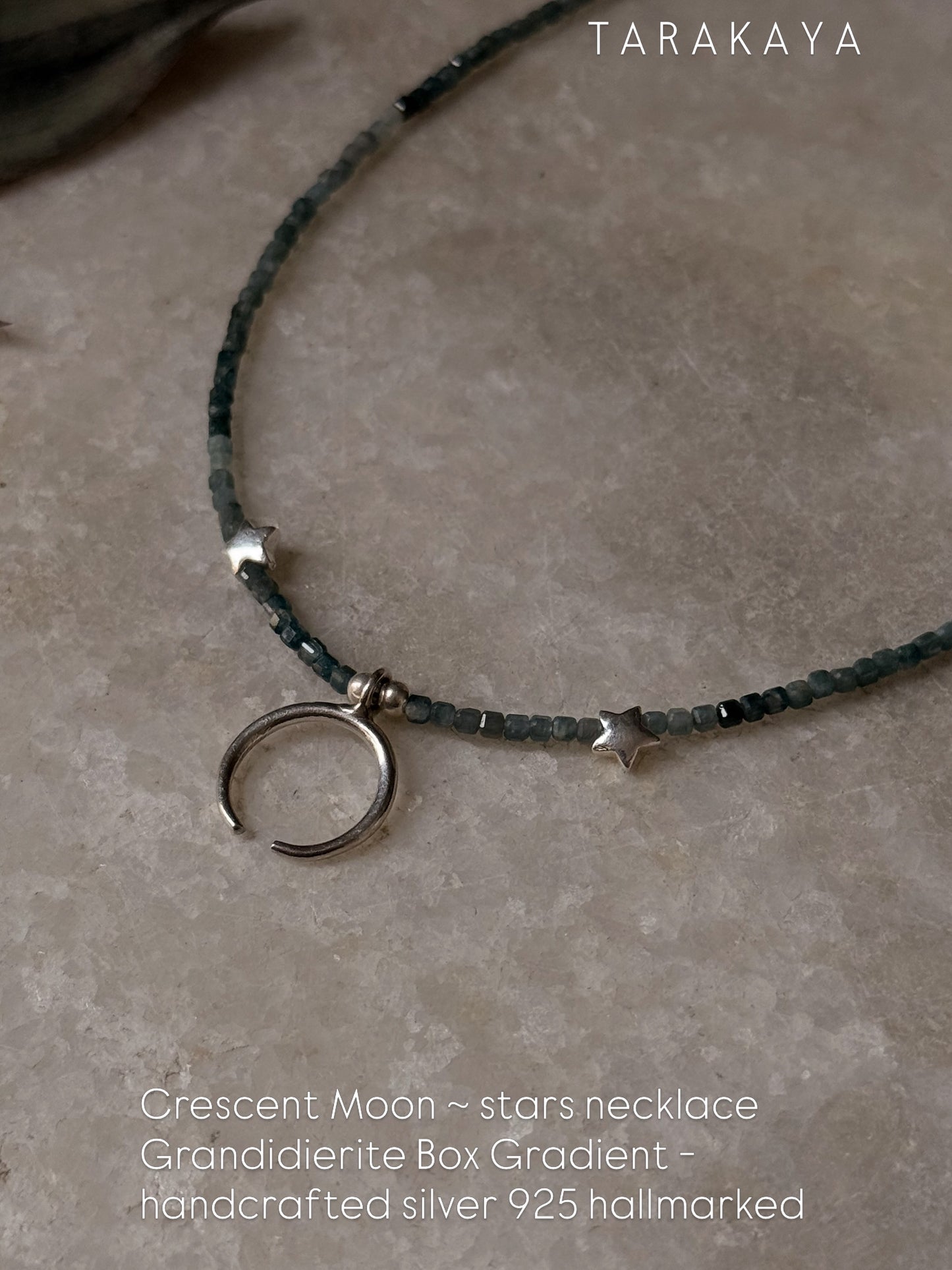 925 Sterling Silver Grandidierite Box Gradient, Star & Moon Handcrafted Necklace