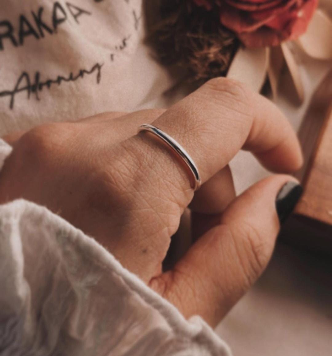 Elegant Plain Round Stack Silver 925 Ring