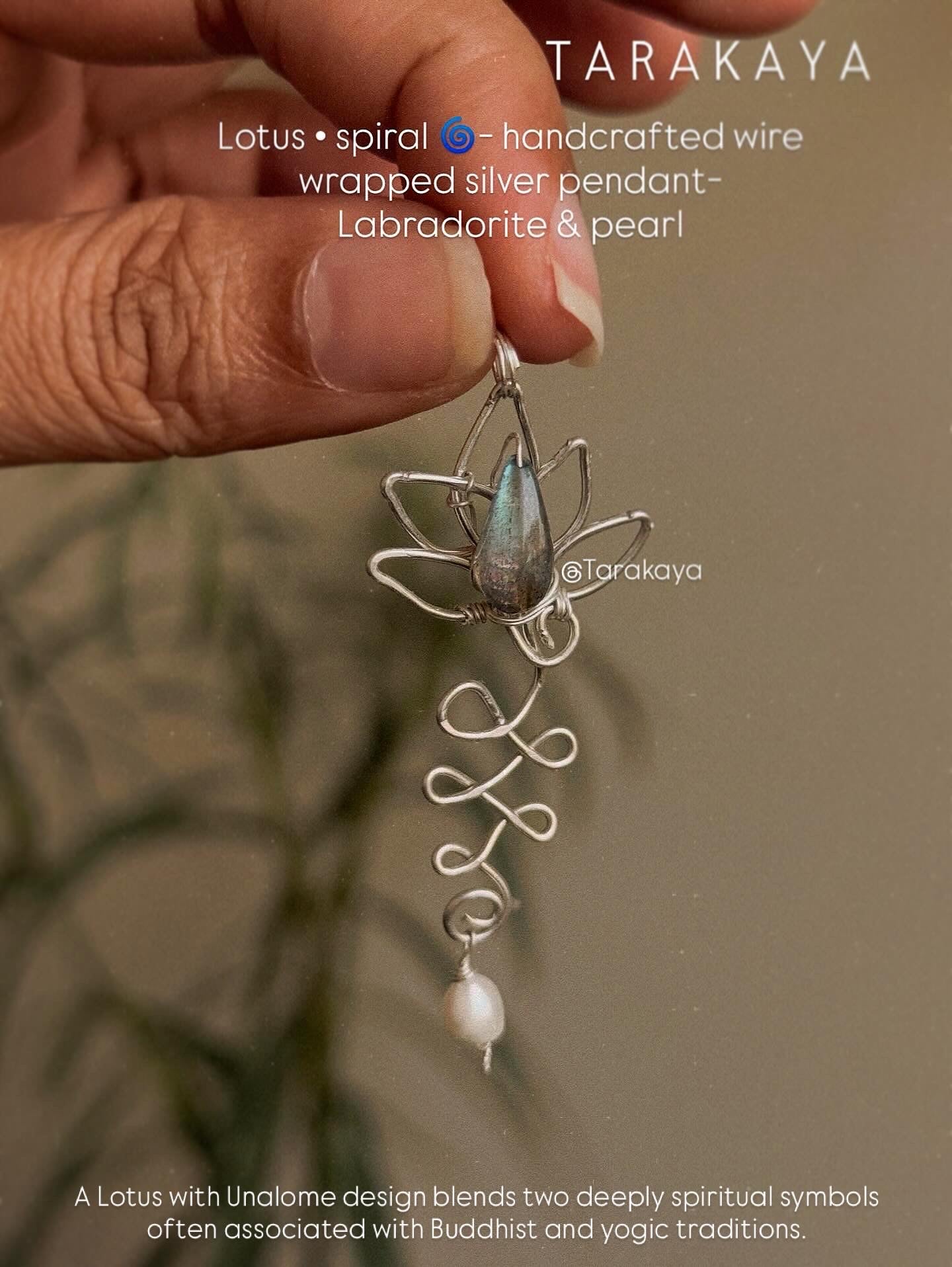 925 Sterling Silver Lotus Unalome - Labradorite & Pearl Wire Wrapped Handcrafted Pendant