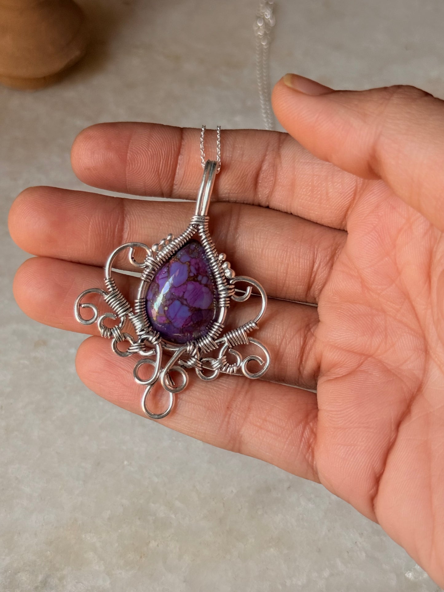 925 Sterling Silver Handcrafted Wire Wrapped One of a Kind Agate Pendant