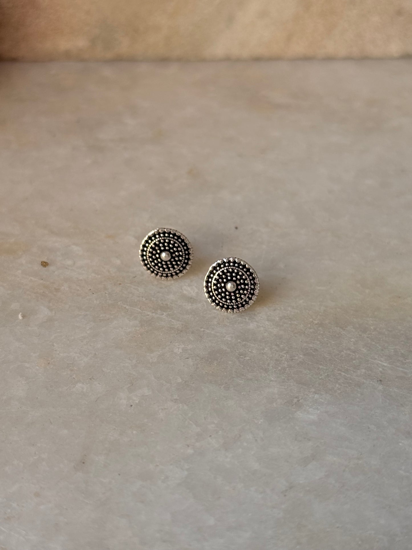 925 Sterling Silver Antique Plain Oxidised Boho Studs Earrings
