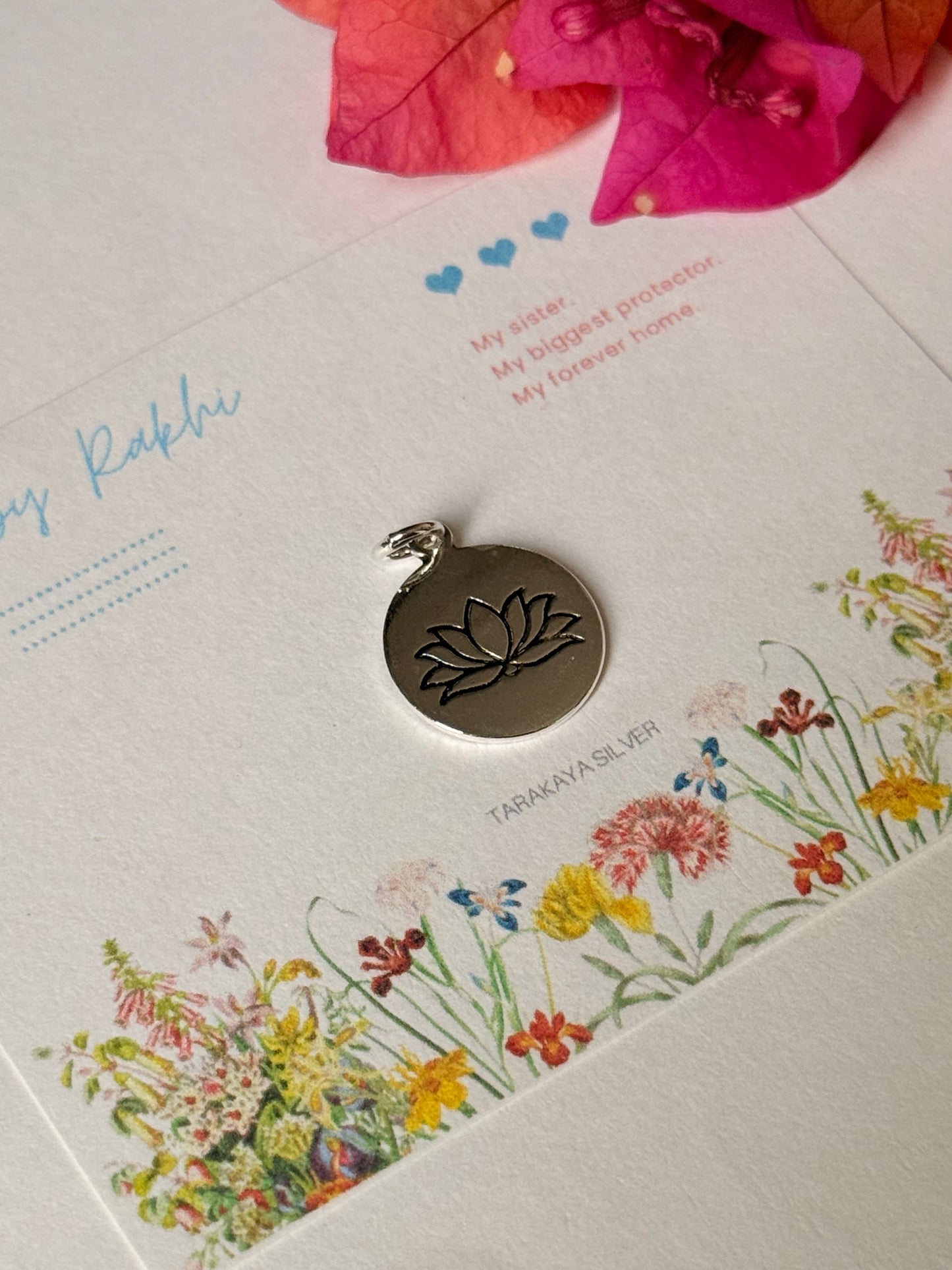 925 Sterling Silver Divine Lotus Charm - Reusable as Pendant Handcrafted Rakhi