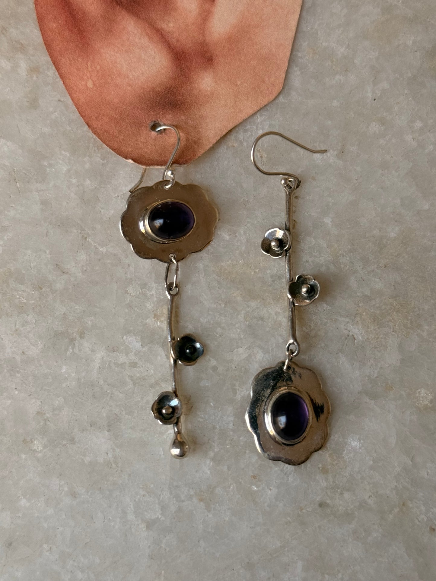 925 Sterling Silver Amethyst Big Mix Match Forest Earrings