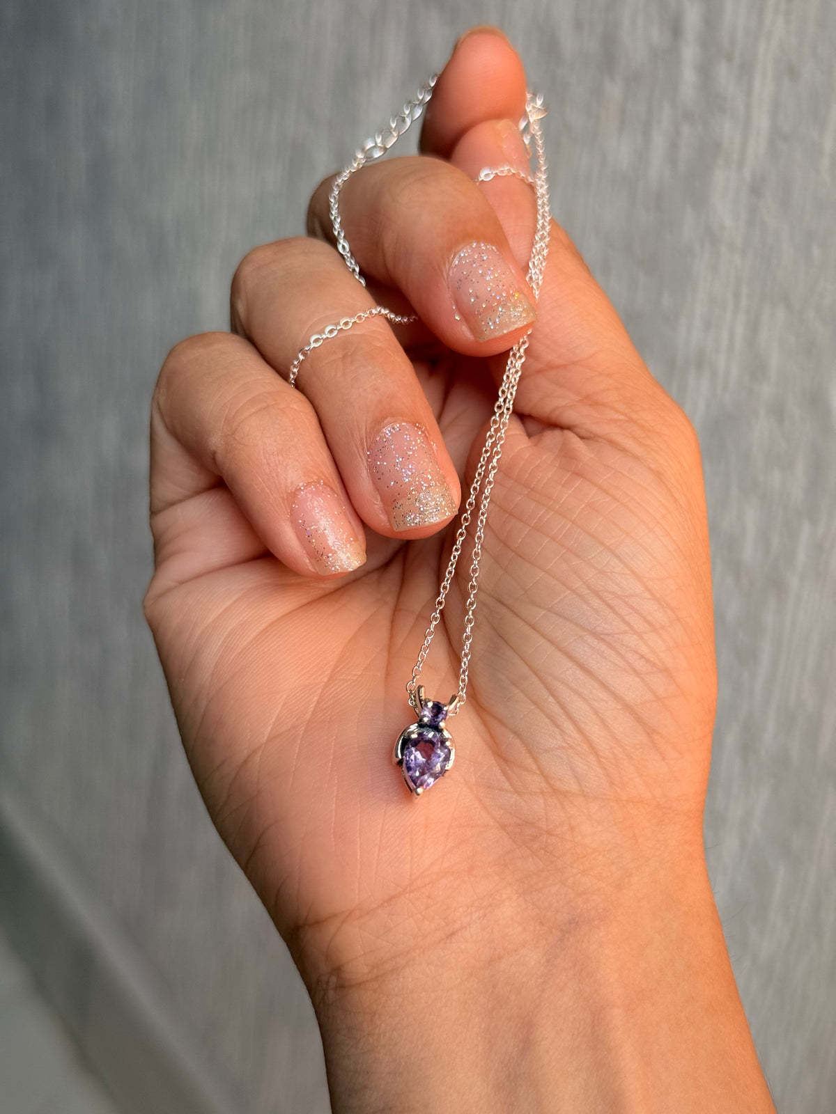 925 Sterling Silver Amethyst Round Pear Solitaire Necklace