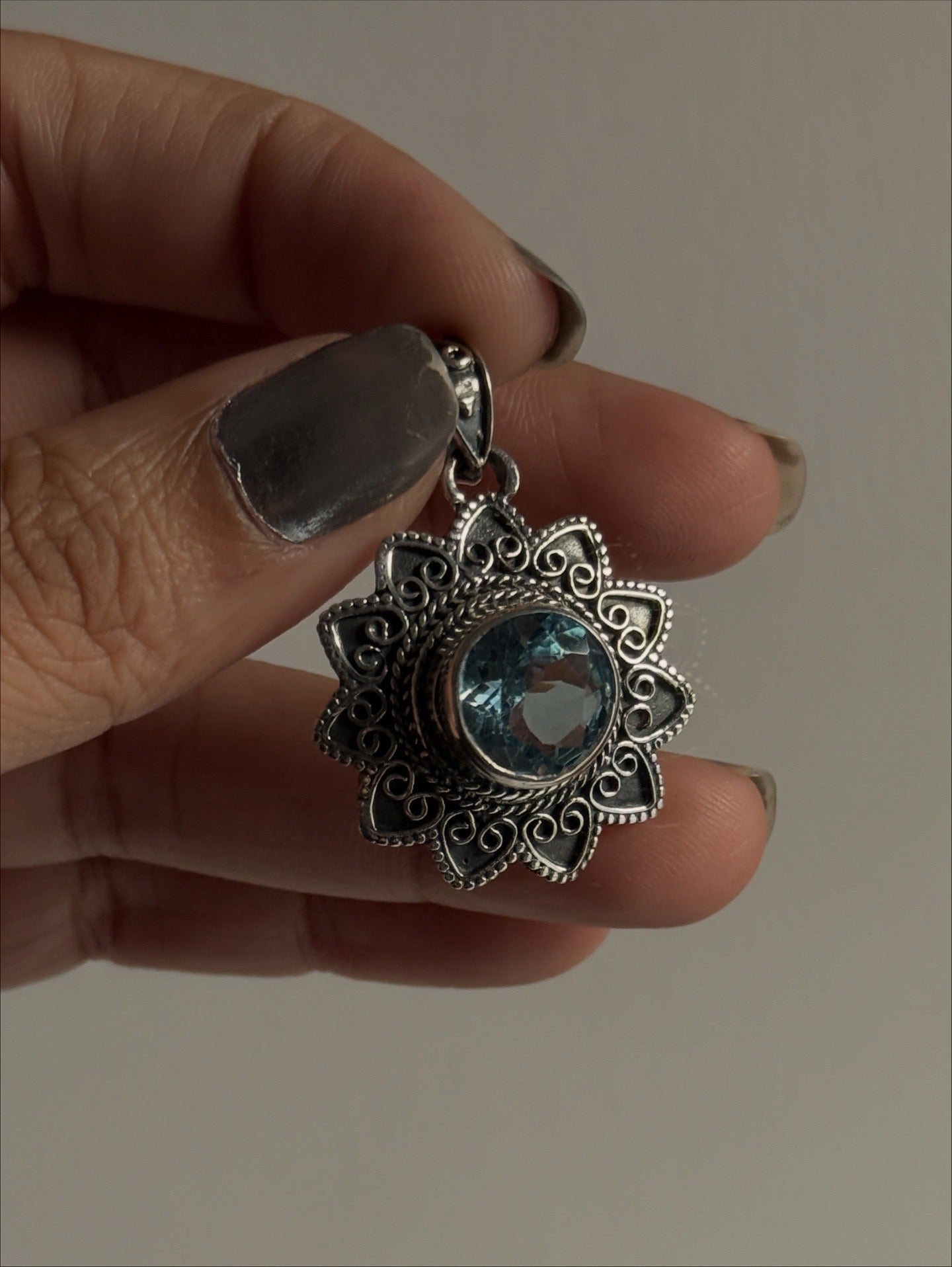 Blue Topaz Mandala Boho 925 Sterling Silver Pendant