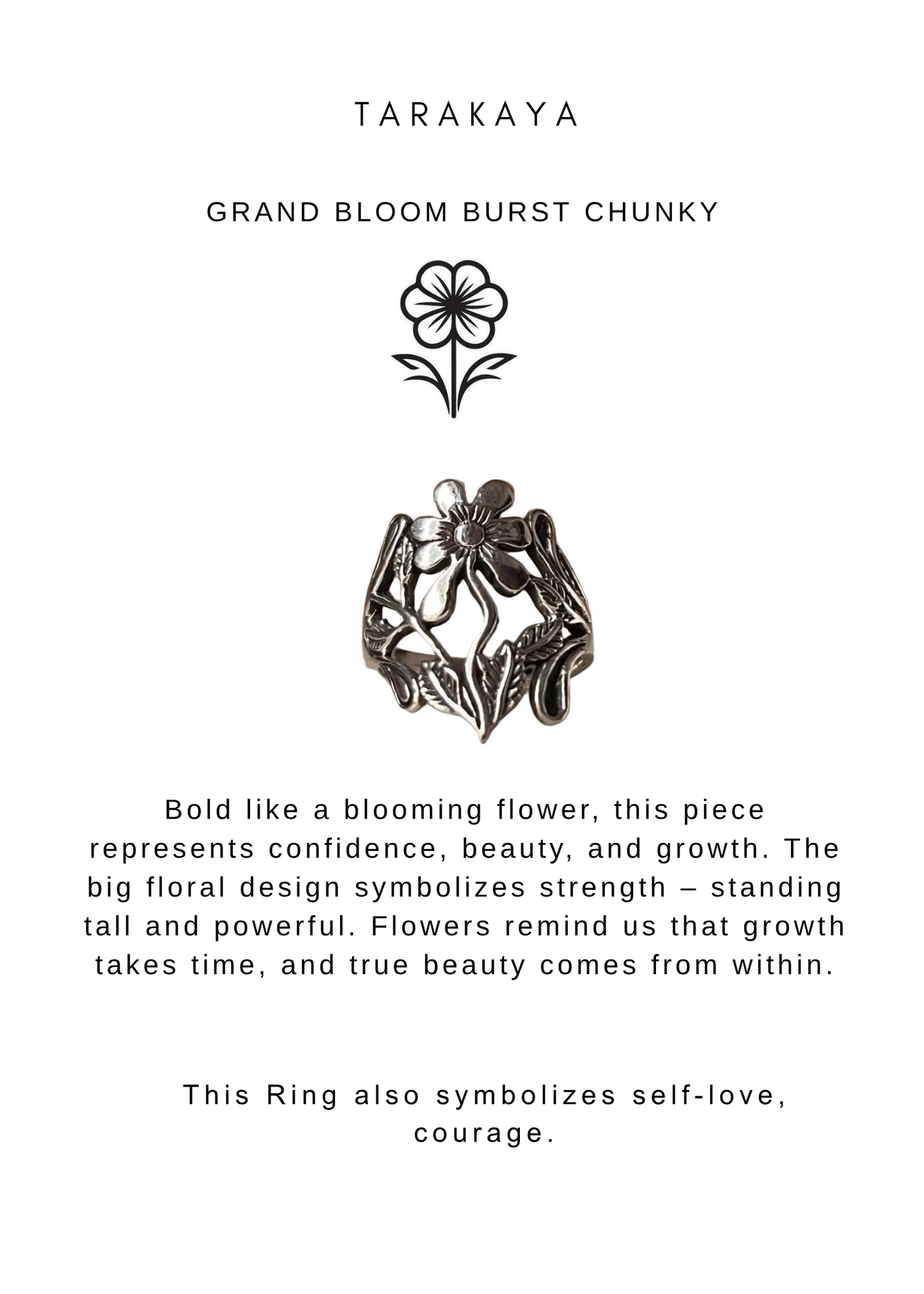925 Sterling Silver Big Floral Garden Chunky Ring