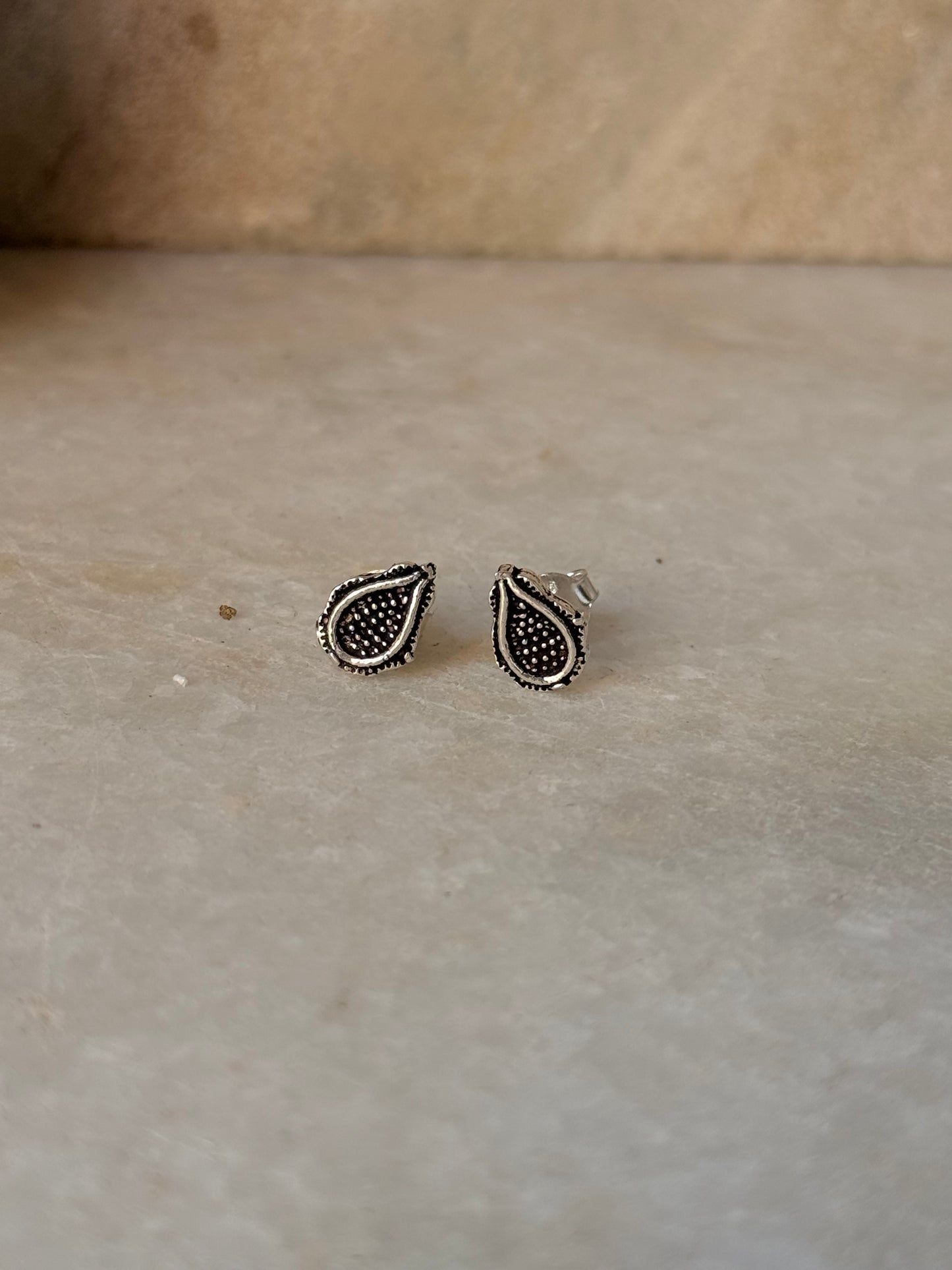 925 Sterling Silver Antique Plain Oxidised Boho Studs Earrings