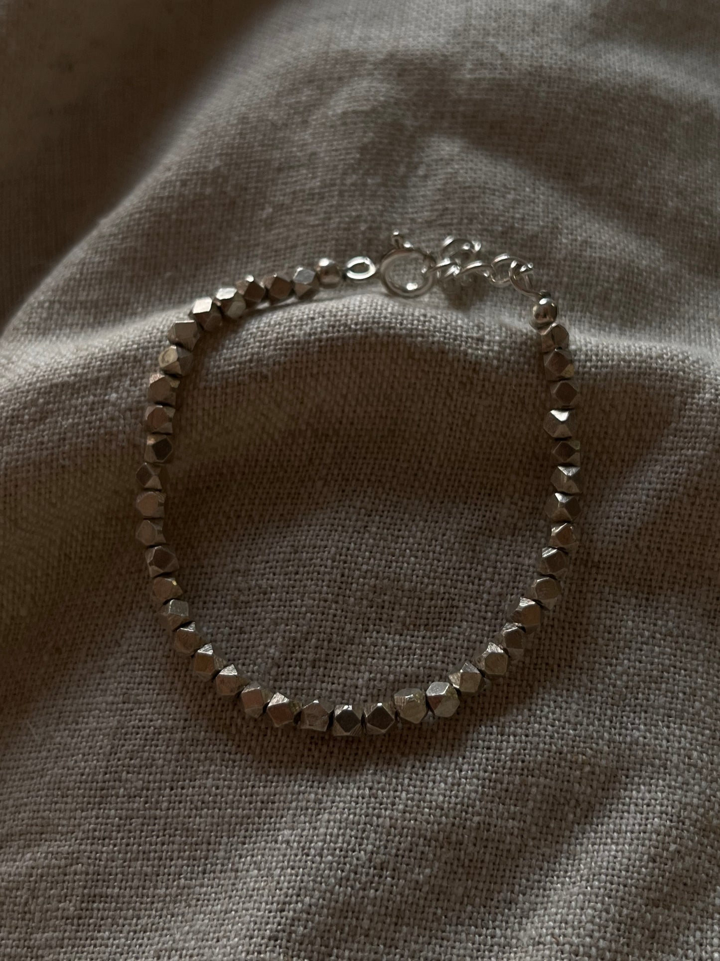Chunky Raw Antique Solid Silver Cut Beads Handcrafted Stackable Sterling Silver 925 Bracelet