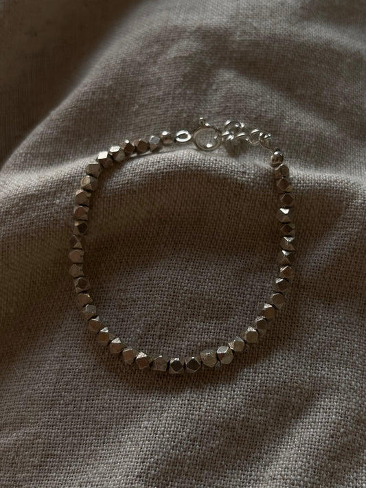 Chunky Raw Antique Solid Silver Cut Beads Handcrafted Stackable Sterling Silver 925 Bracelet