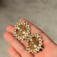 Statement 925 Sterling Silver Gold Plated Moissanite Polki Flower Earrings