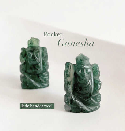 Hand-carved green natural jade Ganesh Ji figurine