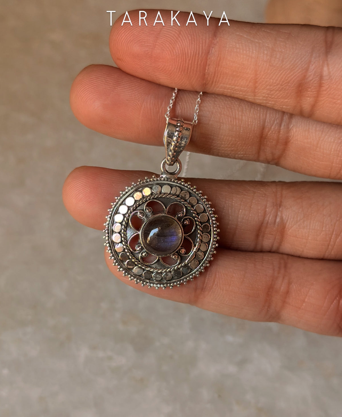 925 Sterling Silver Labradorite Mandala Boho Handcrafted Pendant