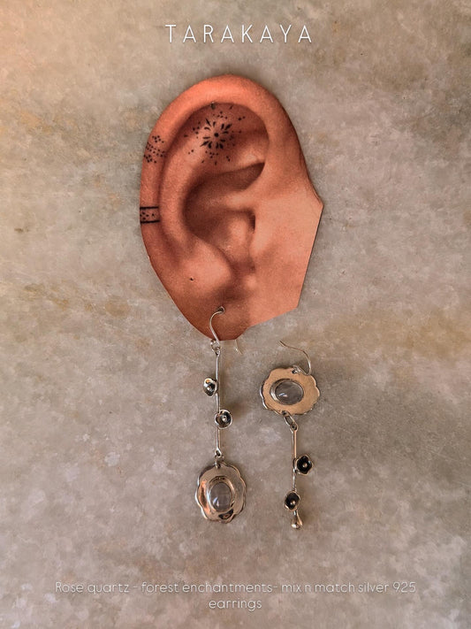925 Sterling Silver Rose Quartz Mix Match Earrings