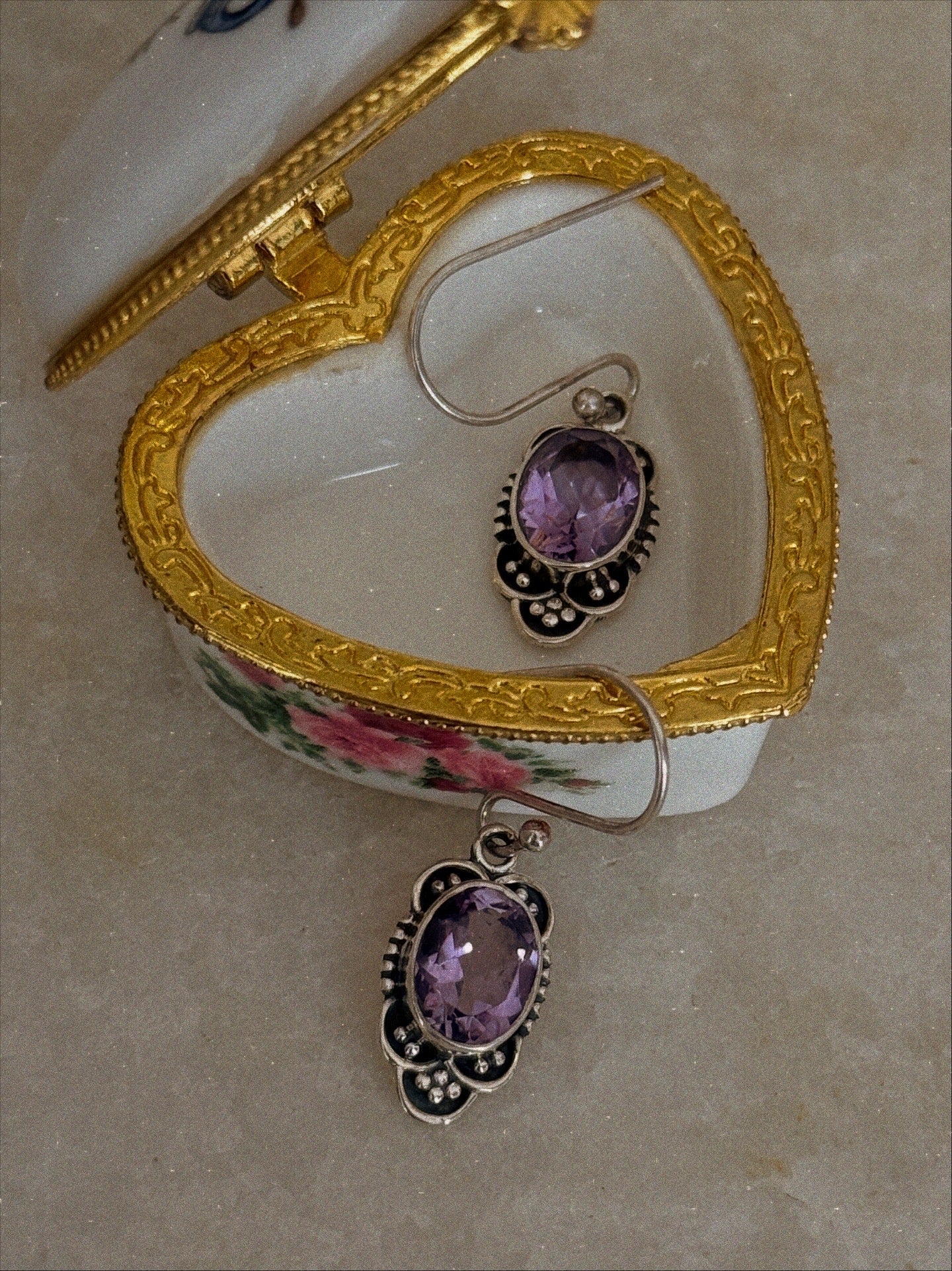 Elegant amethyst oval cut boho hook silver earrings