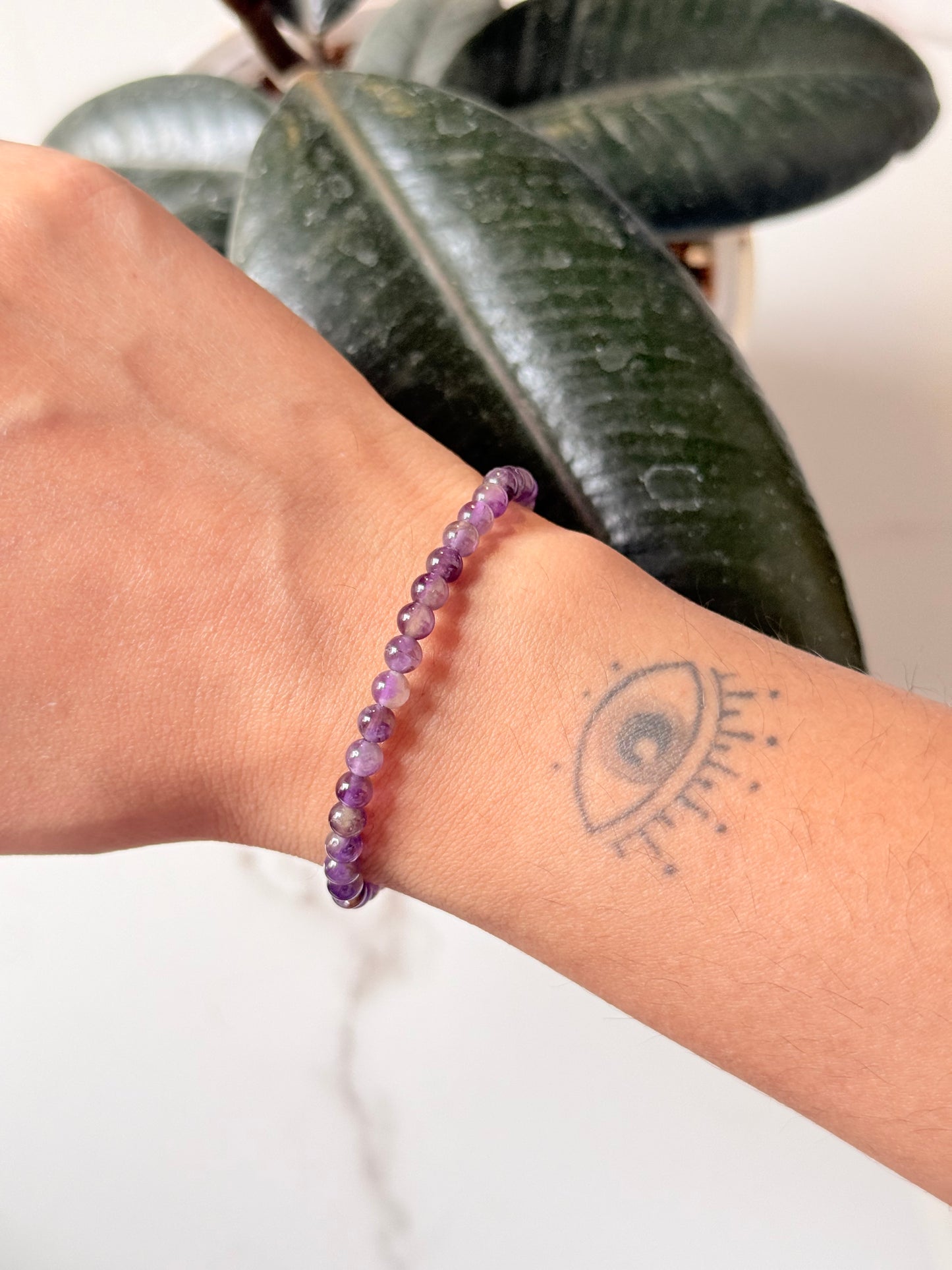 Natural Crystal Amethyst 4mm Bracelet