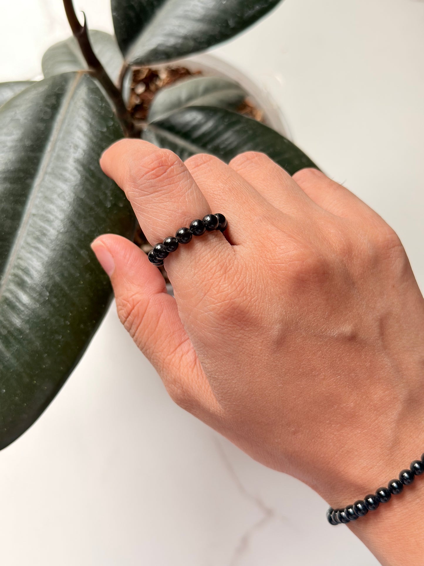 Natural Crystal Black Obsidian 4mm Stretchy Rings & Bracelet