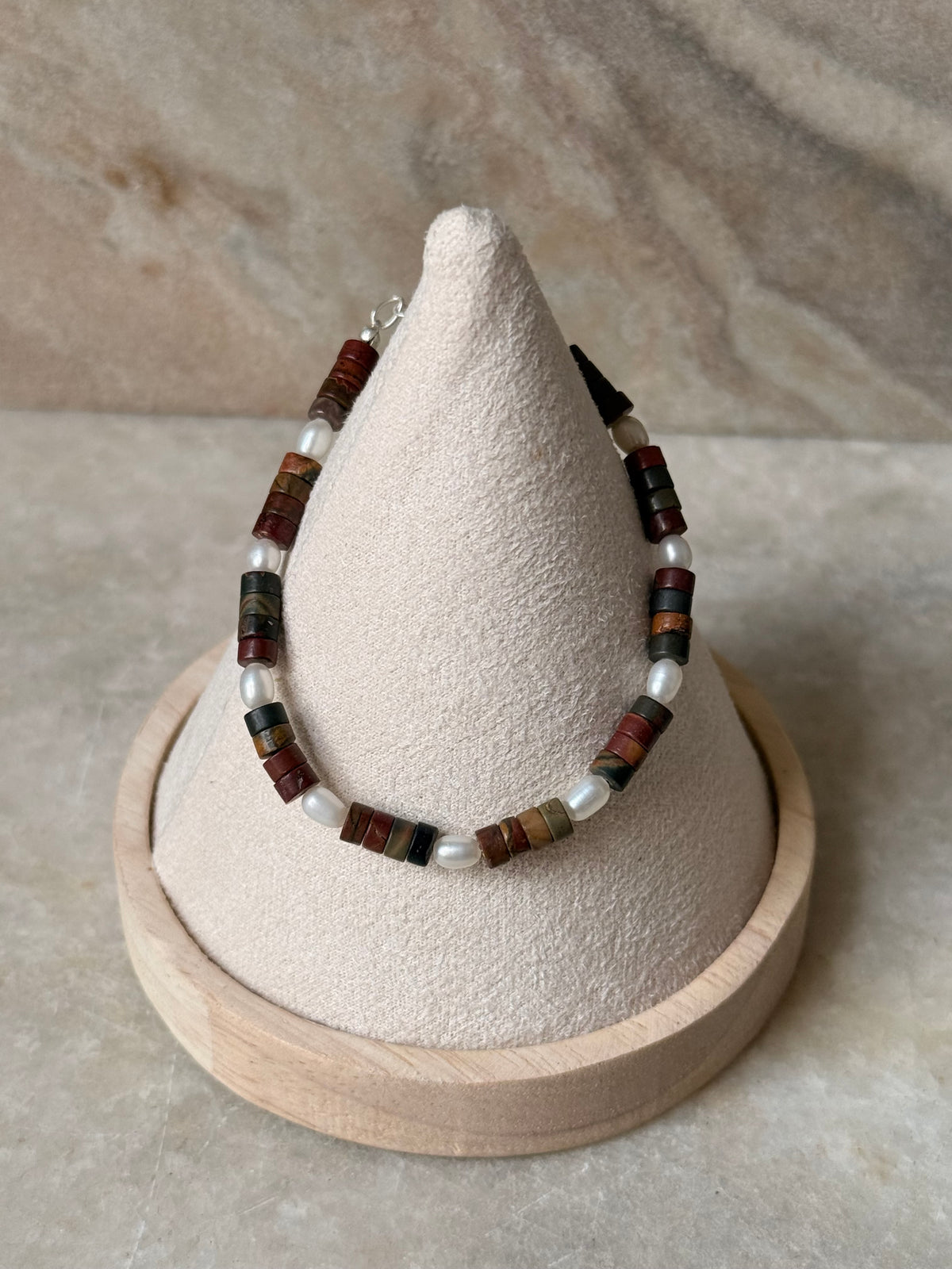 925 Sterling Silver Red Agate Flat Tube Crystal Fresh Water Pearls Bracelet