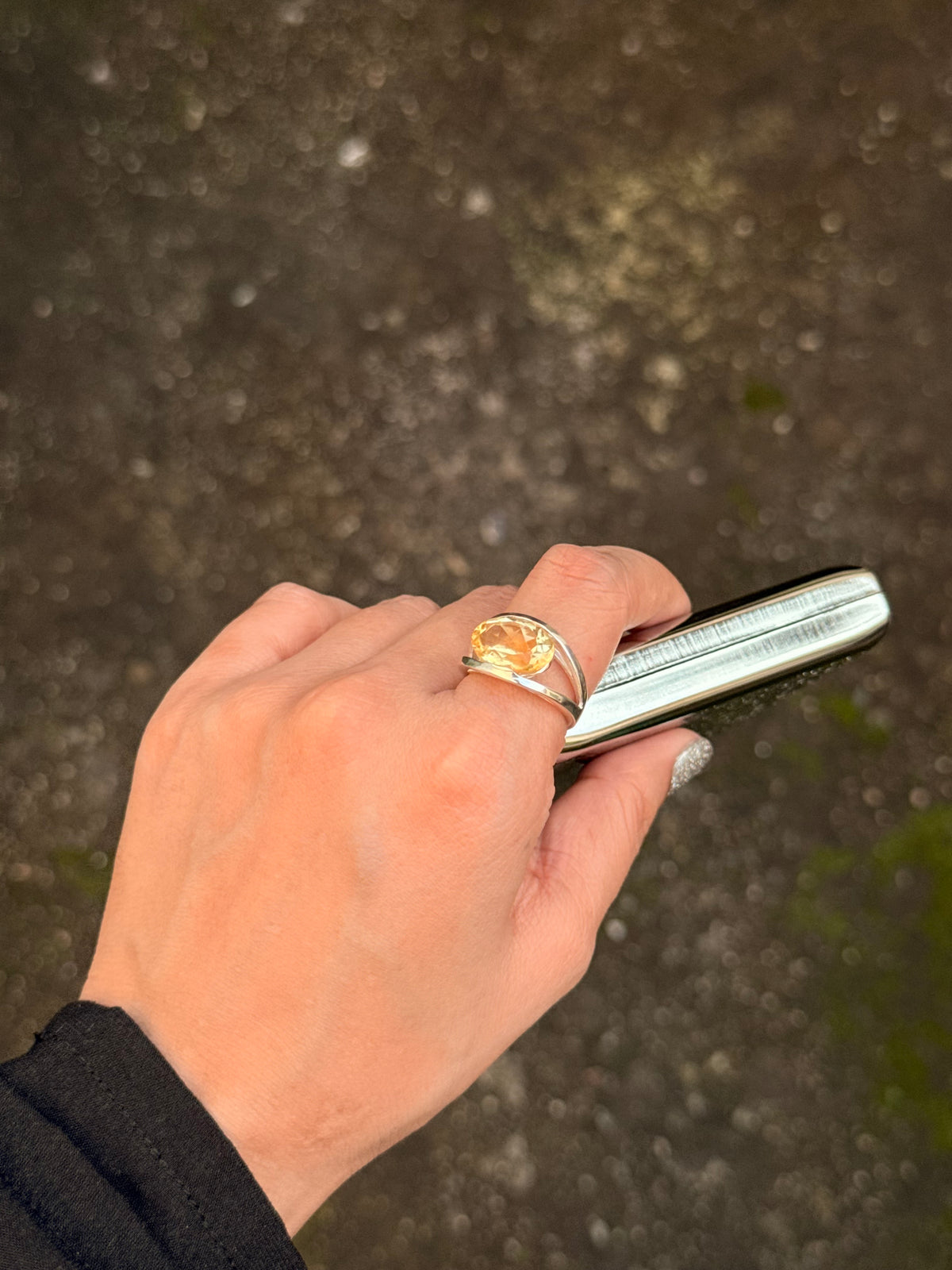 925 Sterling Silver Citrine Oval Statement Contemporary Ring