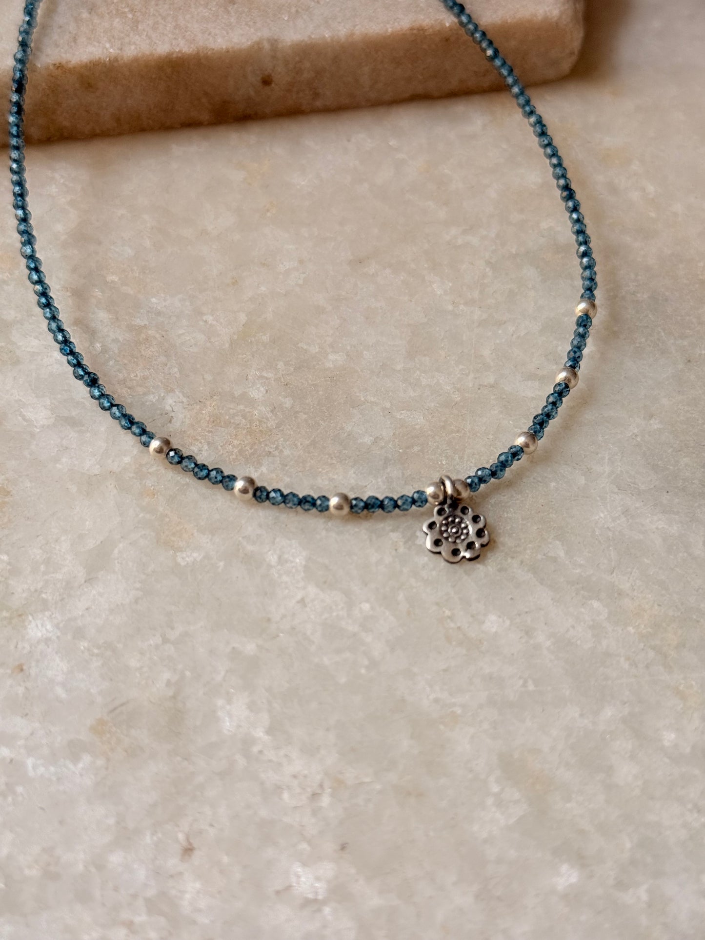 London Blue Topaz with Flower Charm 925 Sterling Silver Necklace