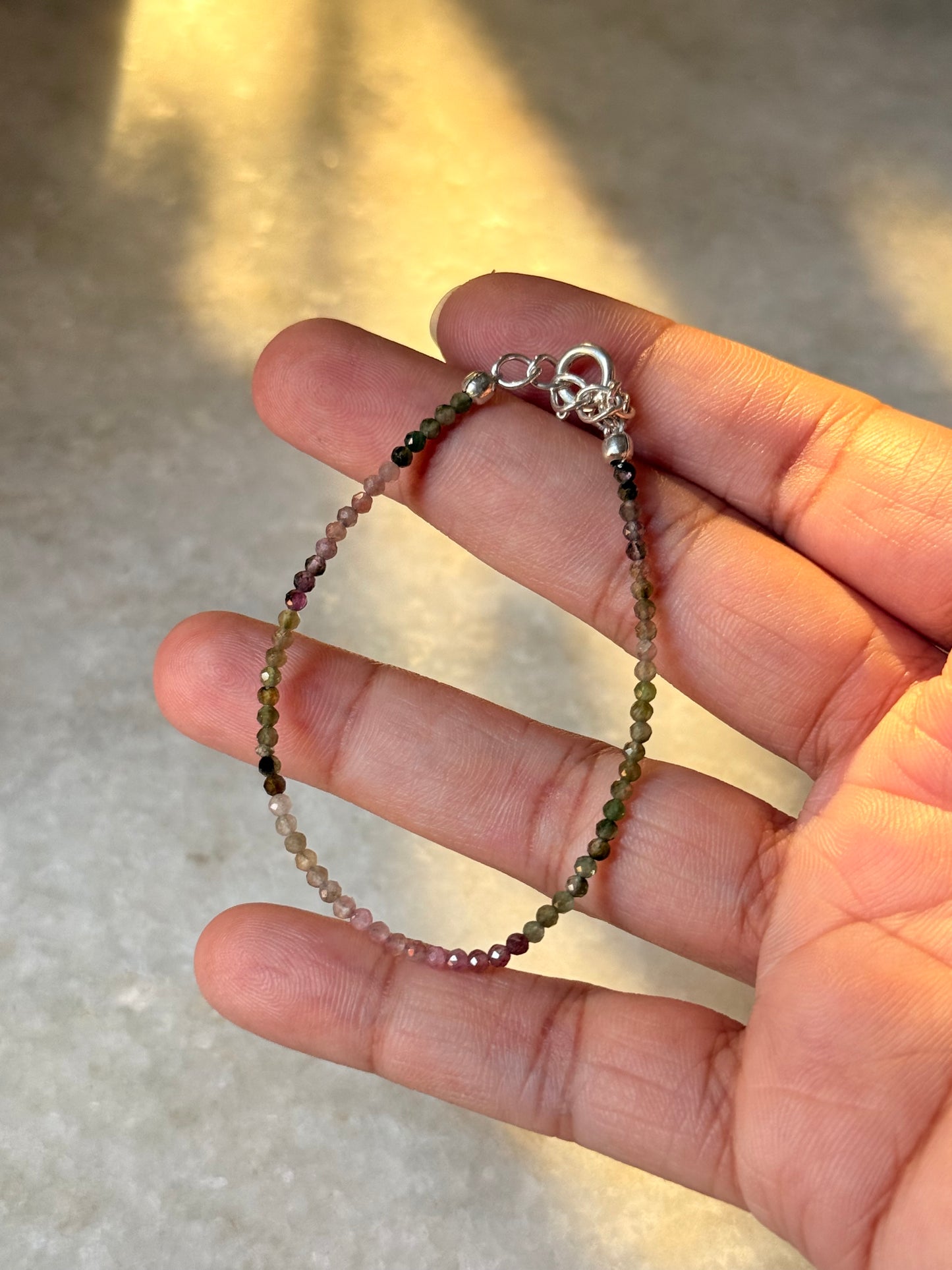 Multi Tourmaline 2mm Light 925 Sterling Silver Bracelet
