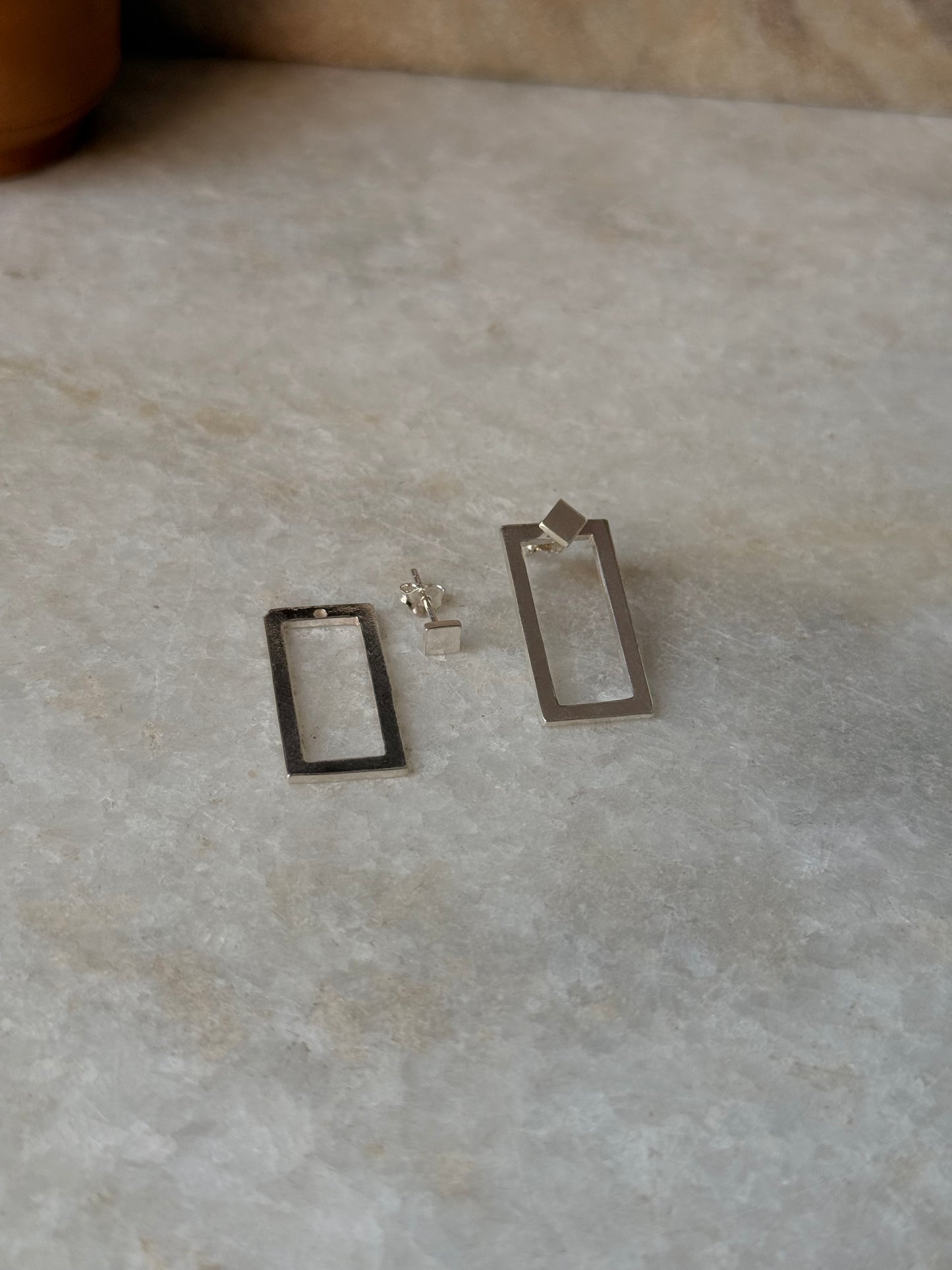925 Sterling Silver Chunky Italian 2 in 1 Rectangular Statement Studs