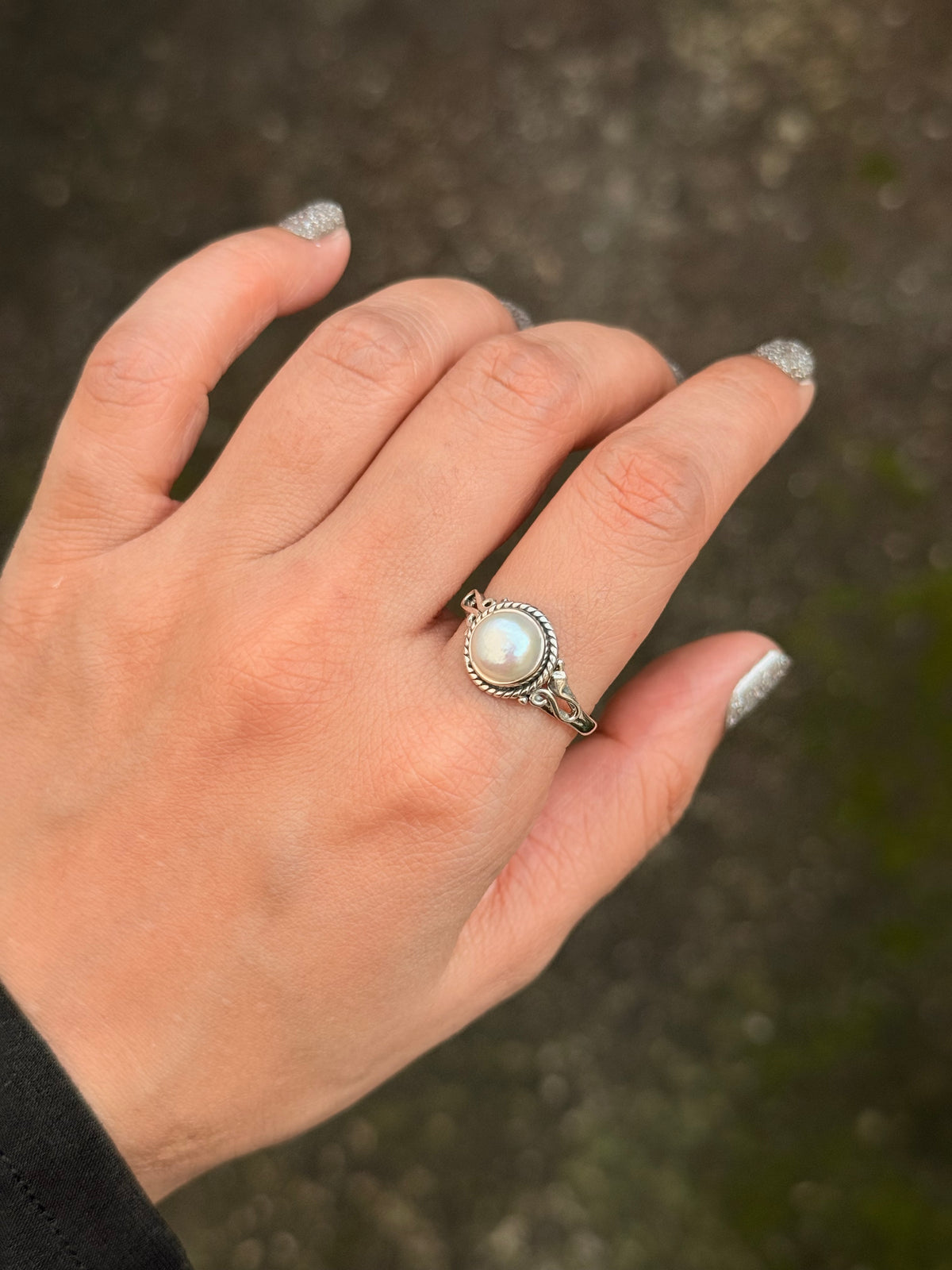 925 Sterling Silver Pearl Round Boho Ring