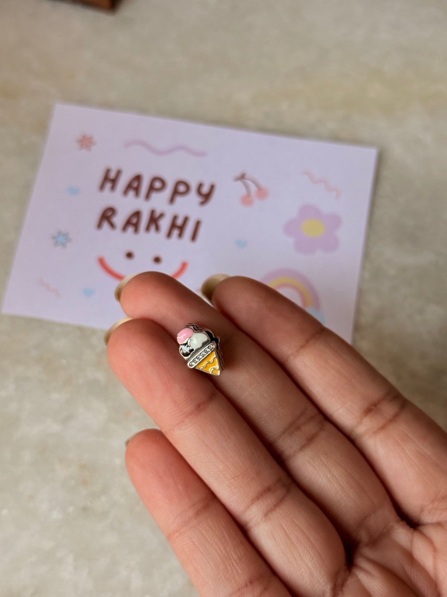 925 Sterling Silver Ice Cream Cone - Reusable as Pendant Handcrafted Rakhi