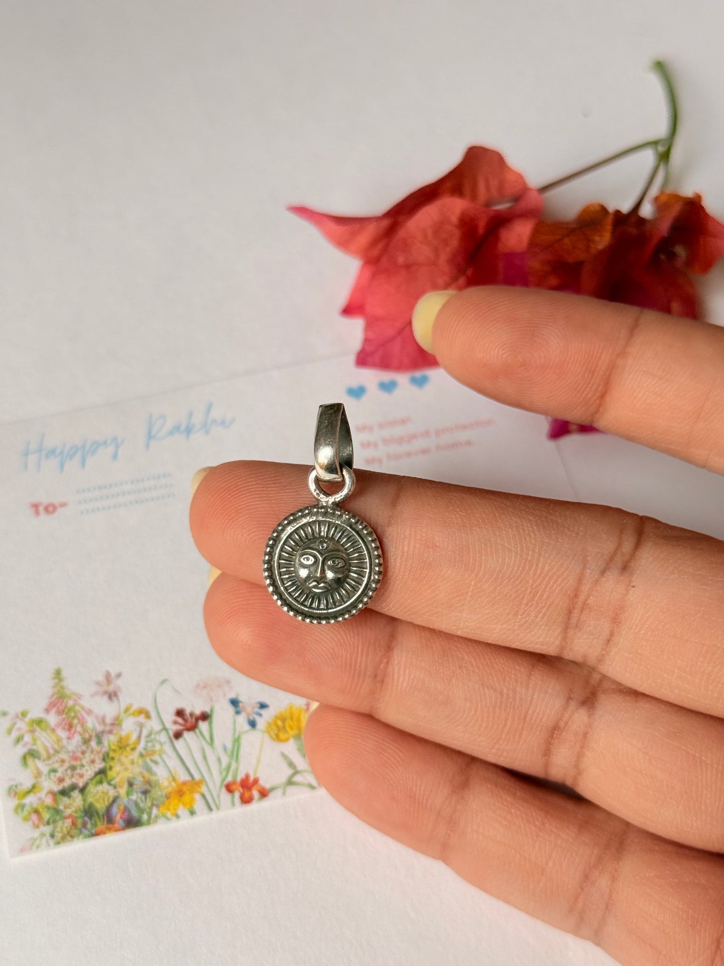 925 Sterling Silver Surya Charm - Reusable as Pendant Handcrafted Rakhi