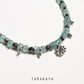 Blue Apatite & Pyrite Silver Charms Boho Choker Handcrafted Sterling Silver 925 Necklace