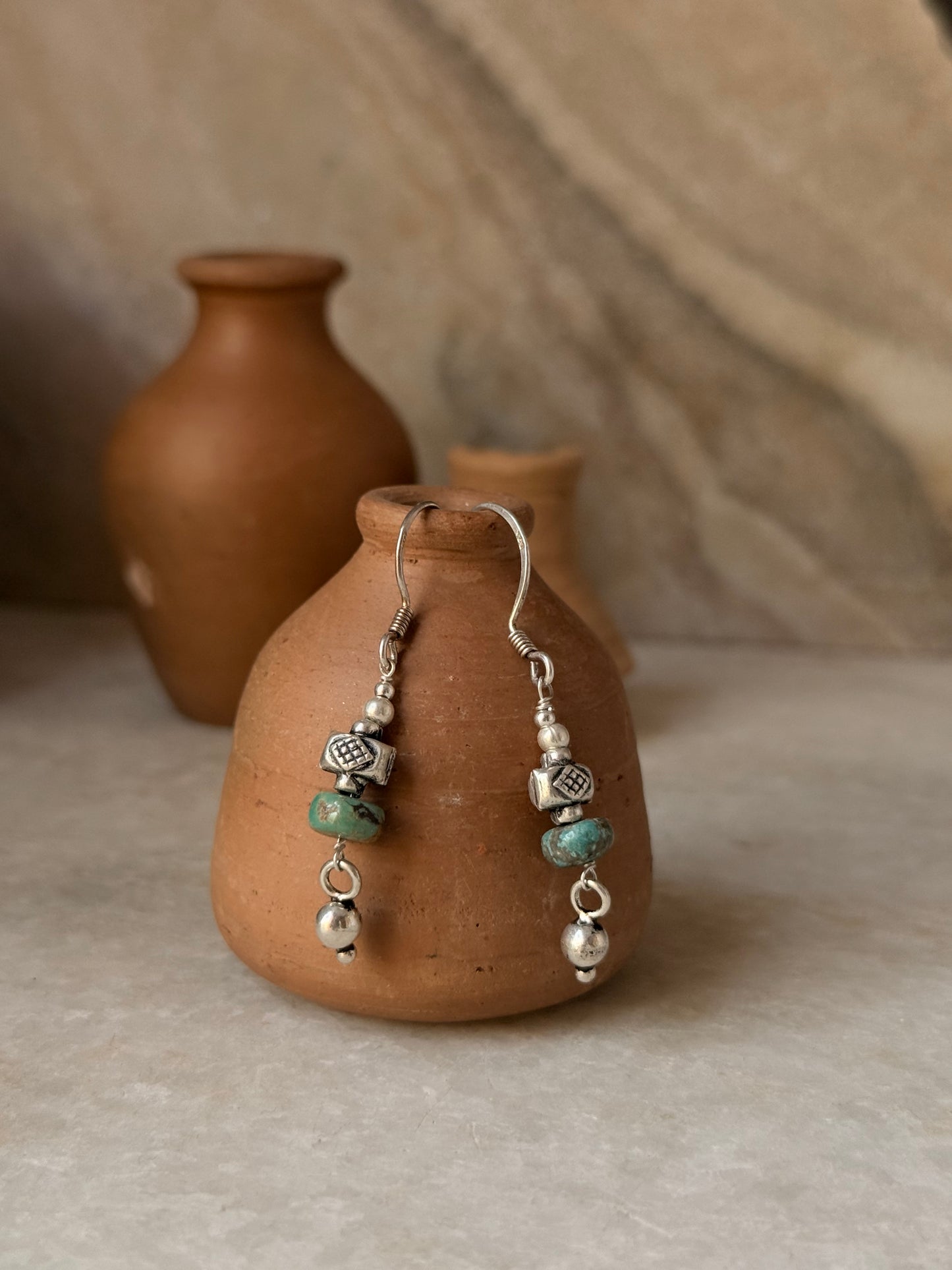 925 Sterling Silver Kingsman Turquoise Tribal Handcrafted Hook Earrings
